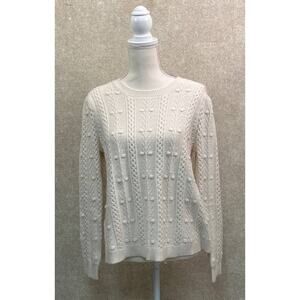 New Ann Taylor LOFT White Sweater Tie Neck Back $79.95 Cotton Blend Soft Medium